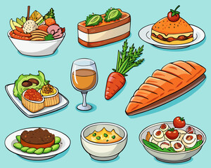Gourmet food plating collection vector illustrations culinary delights scalable art vector