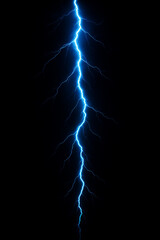 lightning in the night sky. Powerful blue lightning bolt against black background.
