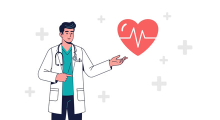 Medical Professional Illustrating the Heart's Rhythm with Healthcare Concepts Graphic Design