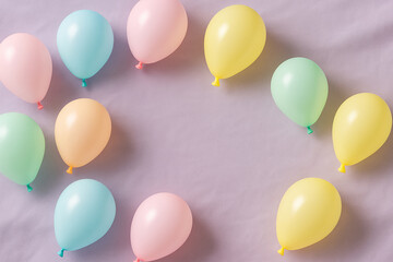colorful party balloons background. Party balloons in pastel colors background with space for text.
