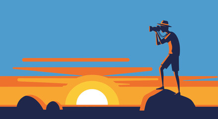 Naklejka premium Photographer Captures Sunset's Splendor Against The Azure Sky, Vivid Silhouette