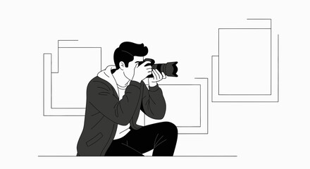 Photographer Capturing An Image With Modern Photography Equipment And Minimalist Style