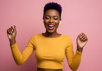 Joyful Black Woman in Yellow Sweater Practicing Meditation and Mindfulness
