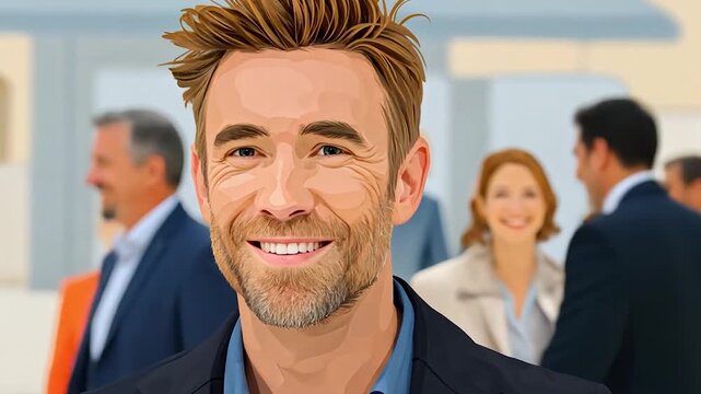 Smiling man in a suit, art style portrait