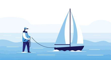 Sailor Steering a Sailing Boat on Calm Waters During A Sunny Day