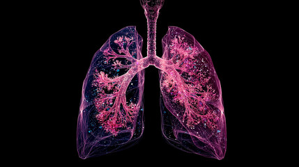 Lungs cancer anatomy concept. X-ray hologram