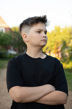 Before and After - Teen boy with fresh short haircut standing outside