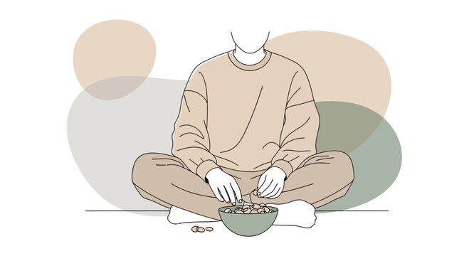 Serene Person Symbolizing Relaxation, Eating, and Mindfulness with Abstract Background