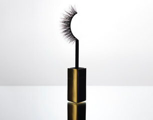 Conceptual image of a mascara wand with eyelashes