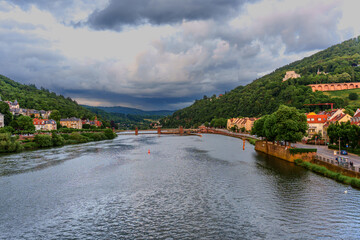 Scenic View of Heidelberg Riverbank with Dramatic Cloudy Sky