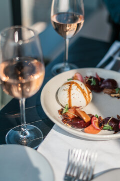 Burrata Appetiser and Ros&eacute; Wine