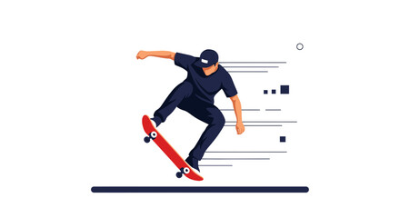 Obraz premium Skateboarder Performing A Trick On White Background In Striking Artistic Illustration