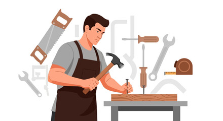 Skilled Carpenter Working With Tools Creating A Visual For Carpentry And Craftsmanship