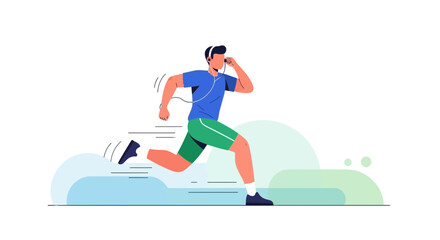 Fototapeta premium Runner Listening To Music While Exercising In A Modern And Vibrant Vector
