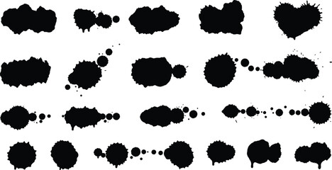 various black ink blots scattered across white background