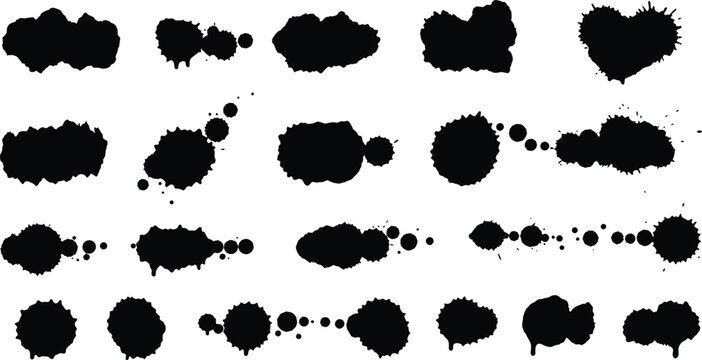 various black ink blots scattered across white background