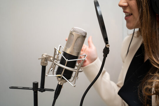 Voice actor dubber at sound studio
