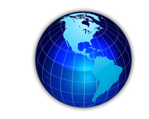 Blue globe with continents on black background