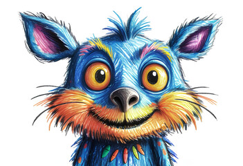 Fototapeta premium Crayon Canvas of a Playful Beast, where a cartoonic animal monster is rendered in vector illustration, capturing the unique, textured charm of a crayon drawing on a clean, isolated background