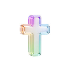 Abstract rainbow colored glass christian cross symbol isolated on black background