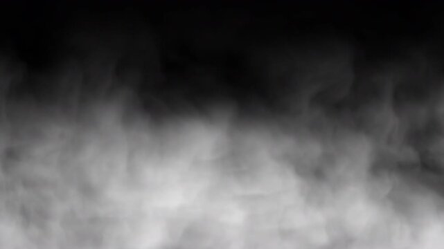dense white smoke or heavy thick cloudy clouds of misty fog haze blown quickly in the wind from left to right 4K realistic animation on a black background