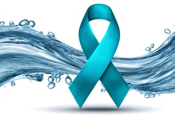 Teal awareness ribbon and splashing water promoting water safety and health
