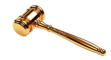 Shiny Golden Gavel with Decorative Handle Design.