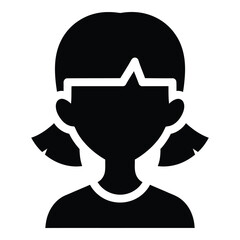 Simple silhouette of a young girl with pigtails and glasses icon silhouette