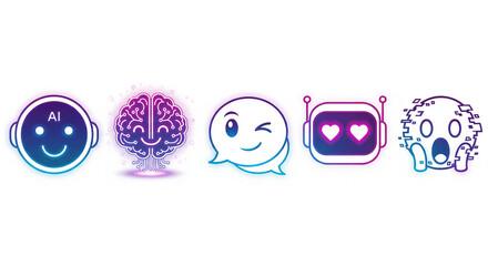AI concept icons express emotions modern tech evolution