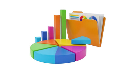 Colorful 3D Pie Chart Bar Graph and Data Folder.