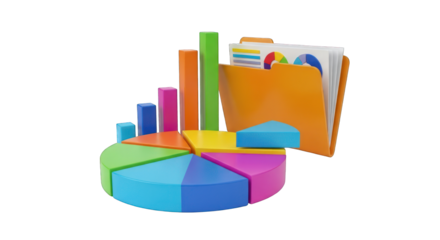 Colorful 3D Pie Chart Bar Graph and Data Folder.