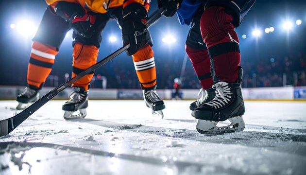 Ice Hockey Players Intense Faceoff Competition. - Powered by Adobe