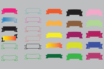 Collection of colorful flat ribbons and banners with diverse shades and shapes for design elements