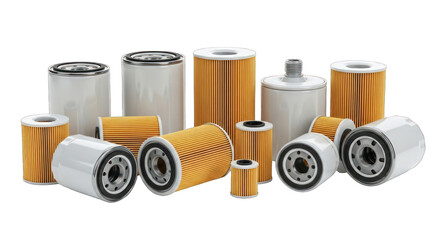Assortment of Automotive Oil Filters in Various Sizes and Styles.