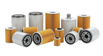 Assortment of Automotive Oil Filters in Various Sizes and Styles.