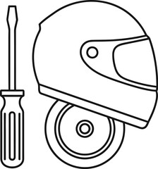 Fototapeta premium Motorbike repair service icon set with tools and engine parts