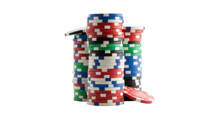 Stacks of Colorful Casino Chips for Gambling and Games.