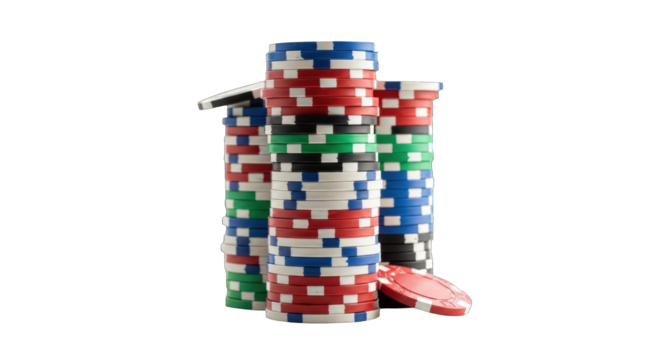 Stacks of Colorful Casino Chips for Gambling and Games.