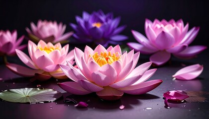 Delicate lotus blossoms in soft pinks and purples