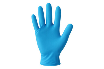 Blue medical glove showing five fingers on transparent background
