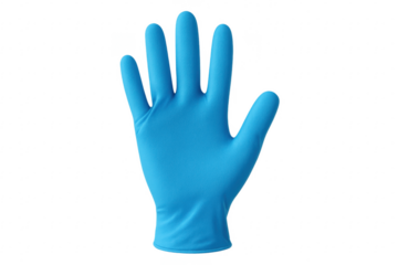 Blue medical glove showing five fingers on transparent background