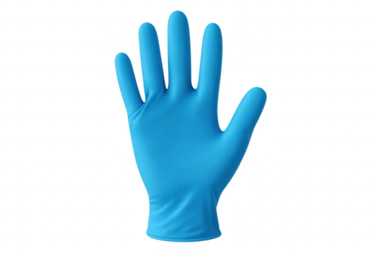 Blue medical glove showing five fingers on transparent background - Powered by Adobe