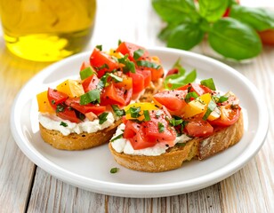 Delicious tomato bruschetta on toasted bread