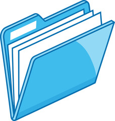 Vector art of a bright blue folder with white paper sheets inside, isolated on a