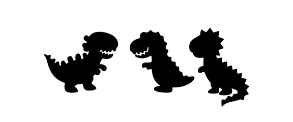 Fototapeta premium Three dinosaur silhouettes engaging playfully on a white background showcasing their unique shapes and forms