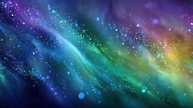 Vibrant cosmic nebula with sparkling stardust and ethereal blue green purple hues