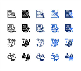 Valuation, Capital raising specialist, Regulations, Investor, multiple style icon set.