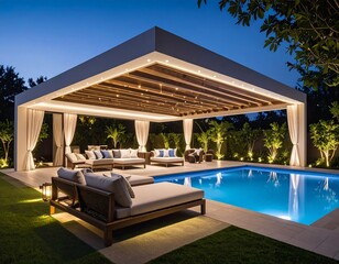 Fototapeta premium Modern outdoor living space at night
