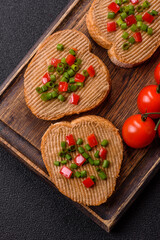 Vegan sandwiches with bread, mushroom or bean pate and vegetables. Vegetarian pate sandwiches