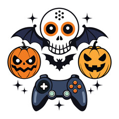 Fototapeta premium Halloween gamer controller skull pumpkins fun